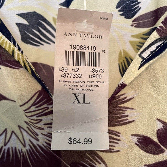 NET Ann Taylor Sheer V Neck Blouse Shirt Yellow Chocolate Black Size XL - Picture 5 of 11